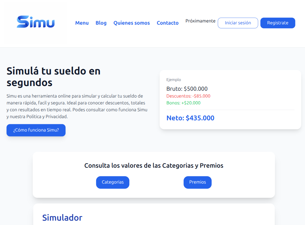 Captura de interfaz técnica SIMU